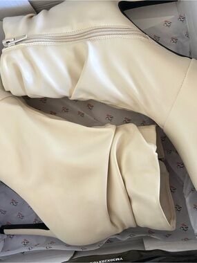 New York & Company Cream Slouchy Heeled Boots